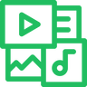 Icon representing multimedia support, providing instant access to documents, videos, audio.